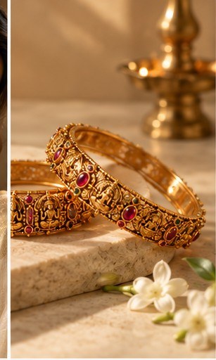 Gold bangle with jasmine buds on a stone ledge