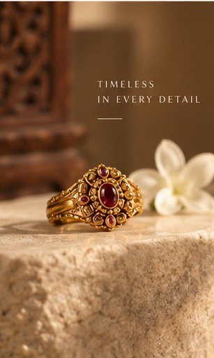 Gold ring detail on a stone surface